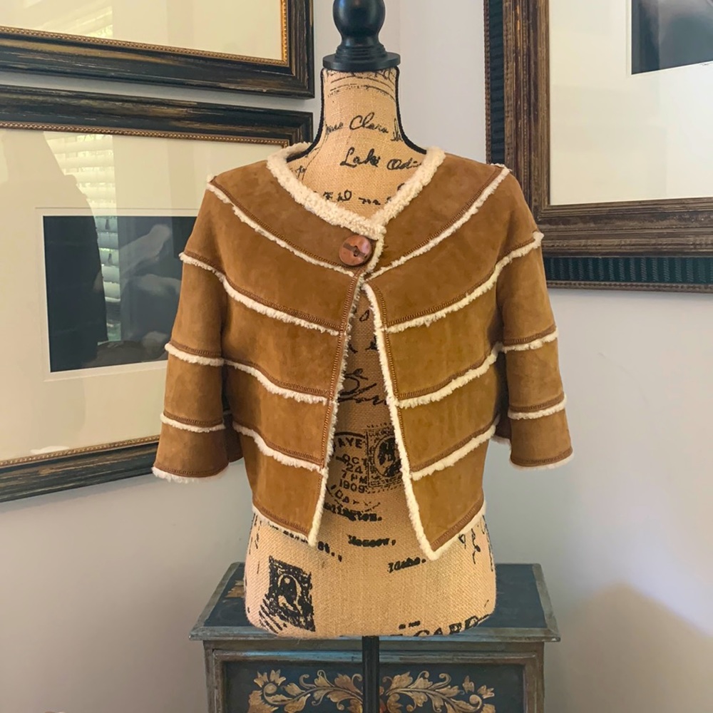 Designer Shearling Fur cropped jacket Sam Rone S 6